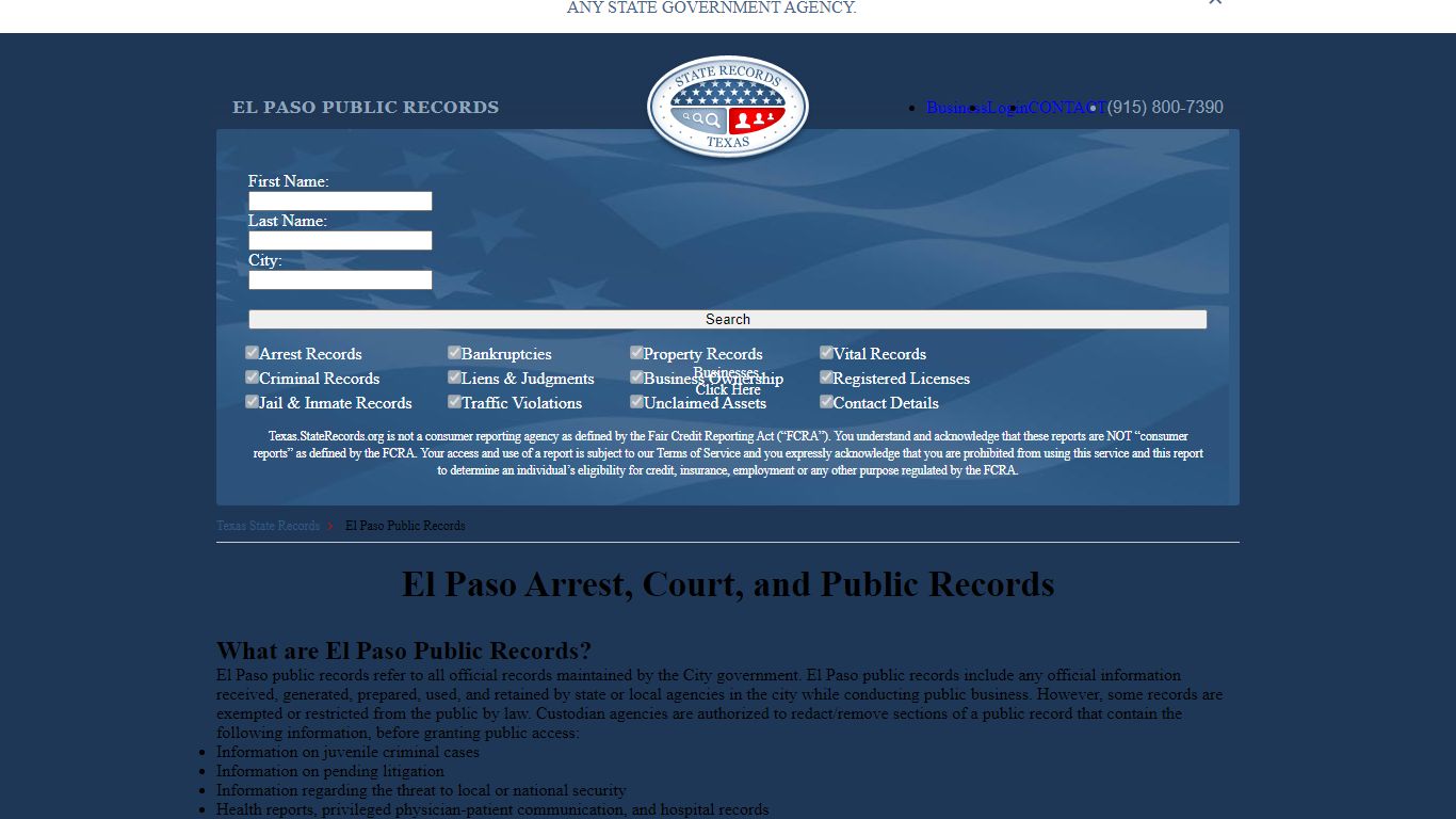 El Paso Arrest and Public Records | Texas.StateRecords.org